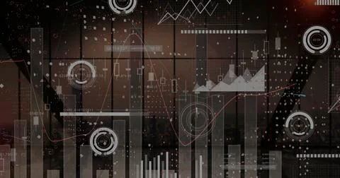 Image of financial data processing over dark background 스톡 일러스트