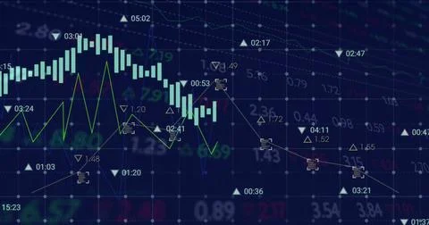 Image of financial data processing over dark background 스톡 일러스트
