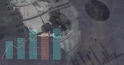 Image of financial data processing over globe on grey background 스톡 일러스트