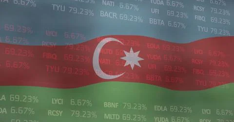 Image of financial data processing over flag of azerbejdshan 스톡 일러스트