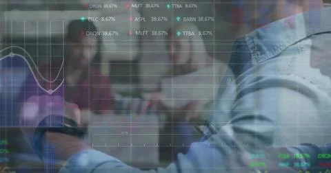 Image of financial data processing over caucasian businessman using smartwatch イラスト素材