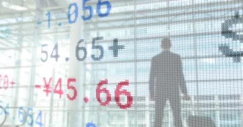 Image of financial data processing over businessman in office Illustrazione stock