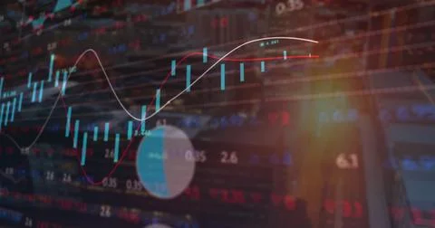 Image of financial data processing over cityscape Illustrazione stock