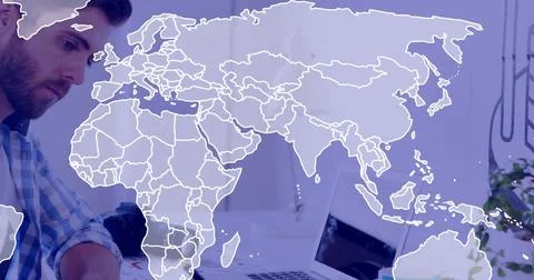 Image of financial data processing over caucasian businessman using laptop in Illustrazione stock