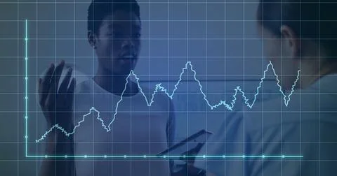 Image of financial data processing over diverse business people in office Stock Illustration