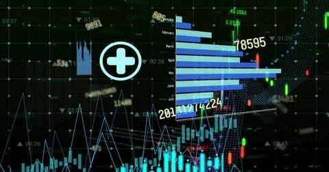 Image of financial data processing over grid and dark background Stock Illustration