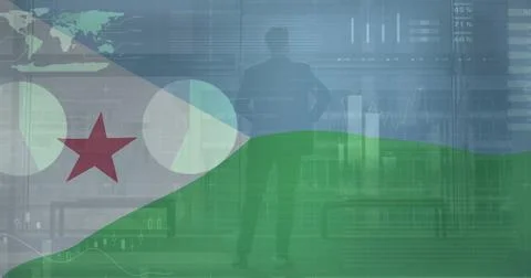 Image of financial data processing over flag of djibouti Stock Illustration