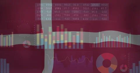 Image of financial data processing over flag of denmark Stock Illustration