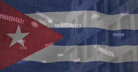 Image of financial data processing over flag of cuba Stock Illustration