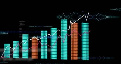 Image of financial data processing over black background Stockillustratie