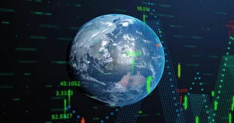 Image of financial data processing over globe Stock Illustration