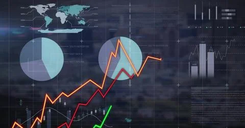 Image of financial data processing over cityscape 库存插图