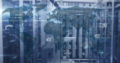 Image of financial data processing over computer servers Illustrazione stock
