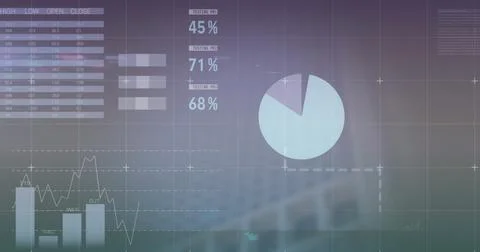 Image of financial data processing over city イラスト素材