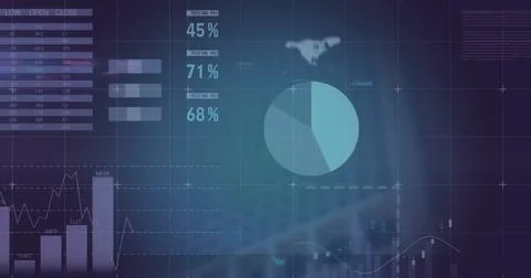 Image of financial data processing over city Stock Illustration