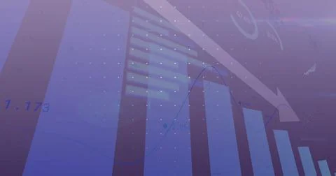 Image of financial data processing over dark background Illustrazione stock