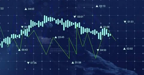 Image of financial data processing over dna strand on black background 스톡 일러스트