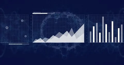 Image of financial data processing over digital brain on black background Stock Illustration