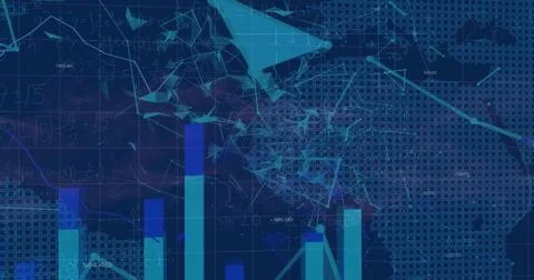 Image of financial data processing over world map Stockillustratie