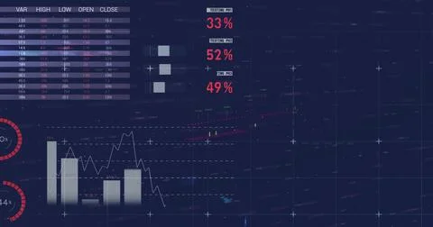 Image of financial data processing over blue background 스톡 일러스트