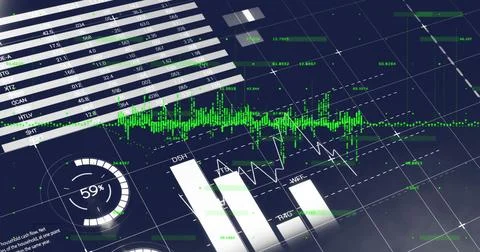 Image of financial data processing over blue background 스톡 일러스트