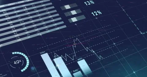 Image of financial data processing over blue background Illustrazione stock