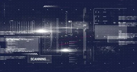 Image of financial data processing over blue background Illustrazione stock