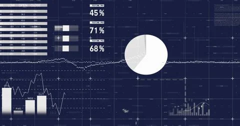 Image of financial data processing over blue background Stock Illustration