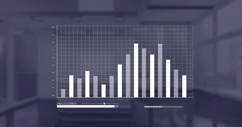 Image of financial data processing over empty office Stock Illustration