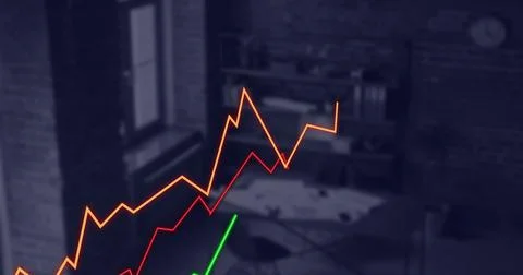 Image of financial data processing over empty office Stock Illustration
