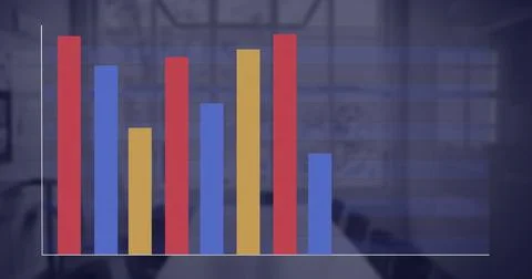 Image of financial data processing over empty office Stock Illustration