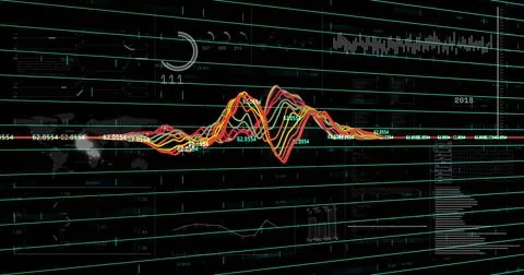 Image of financial data processing over dark background 스톡 일러스트