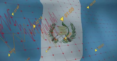 Image of financial data processing over flag of guatemala 스톡 일러스트
