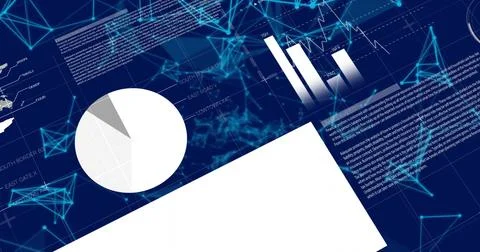 Image of financial data processing over network of connections on blue Stock Illustration