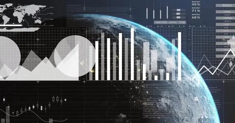Image of financial data processing over globe Stock Illustration
