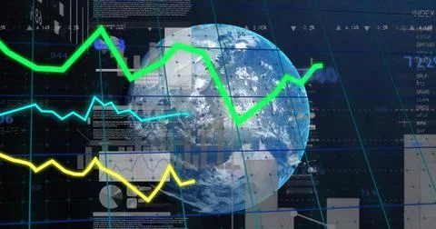Image of financial data processing over globe Stock Illustration