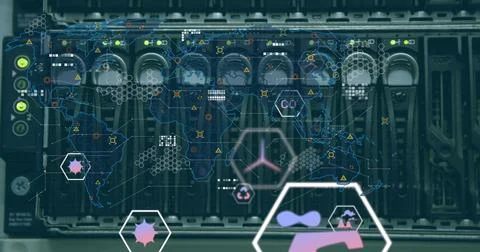 Image of financial data processing over computer server 스톡 일러스트