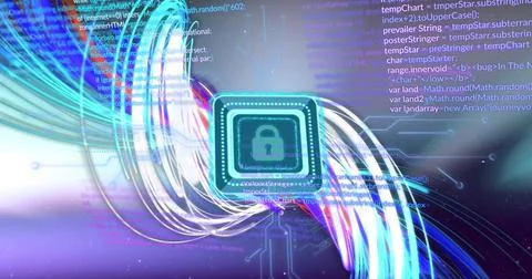 Image of financial data processing over padlock icon 스톡 일러스트