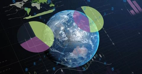 Image of financial data processing over globe Illustrazione stock