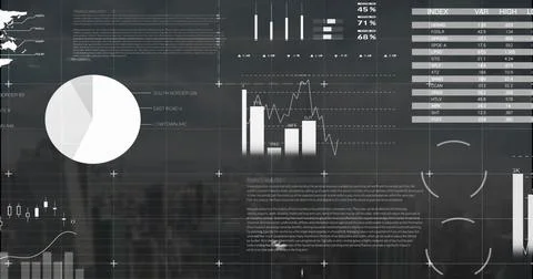 Image of financial data processing over cityscape Illustrazione stock