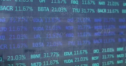 Image of financial data processing over circular scanner on grey background イラスト素材