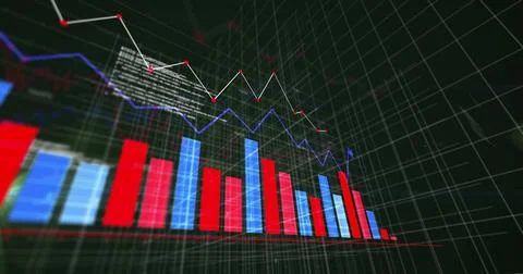 Image of financial data processing over grid Stock Illustration