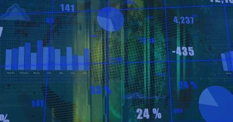 Image of financial data processing over dark background Illustrazione stock