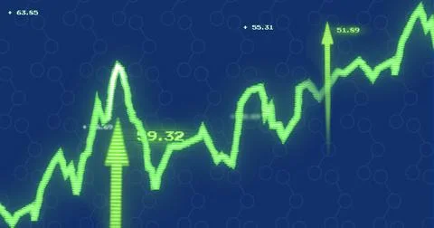 Image of financial data processing over blue background Stockillustratie