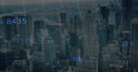 Image of financial data processing over cityscape Illustrazione stock