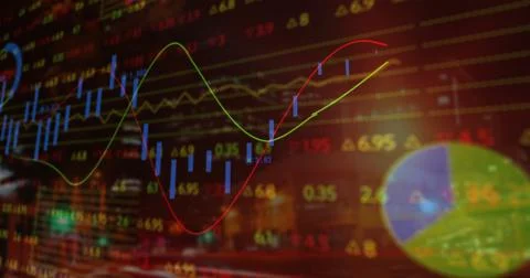 Image of financial data processing over cityscape 스톡 일러스트