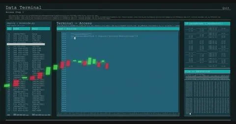 Image of financial data processing over screens on black background Stock Illustration