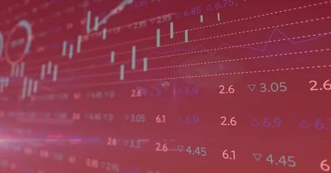 Image of financial data processing over red background 스톡 일러스트