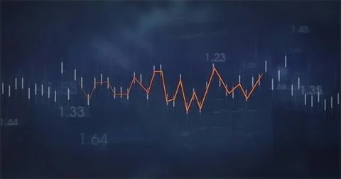 Image of financial data processing over blue background Stockillustratie