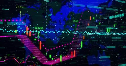 Image of financial data processing over world map Stock Illustration